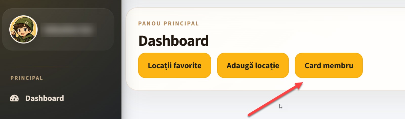 Buton Card membru în Dashboard